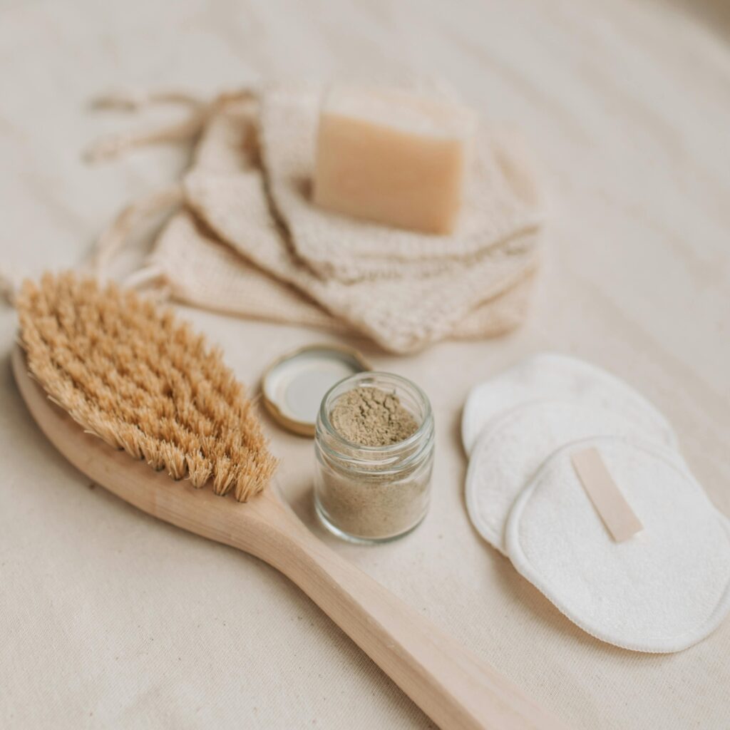 Sustainable skincare items arranged as a flat lay for eco-conscious beauty routines.